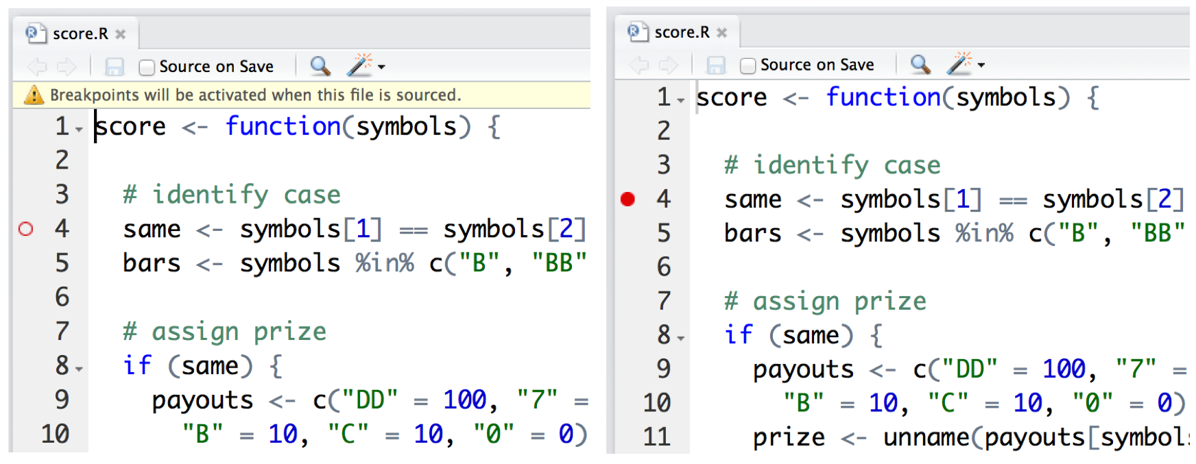 Break points provide the graphical equivalent of a browser statement.